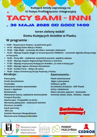 Na zdjęciu plakat informacyjny festynu profilaktyczno-integracyjnego Tacy sami inni.